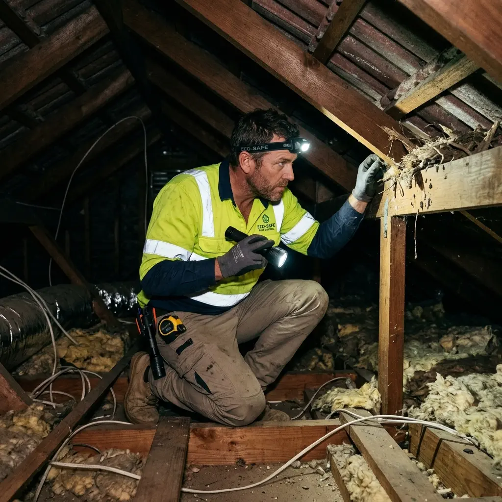 Technician inspecting a Belgrave South subfloor void for a deceased cat